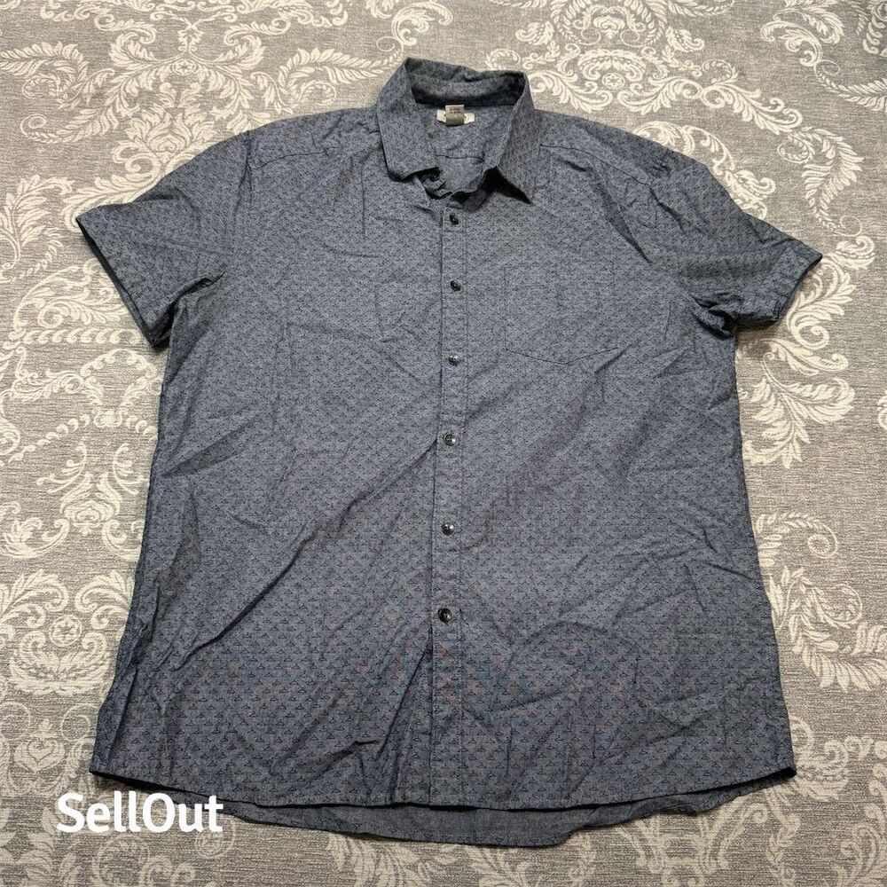Kenneth Cole Reaction Men's L Blue Graphic Print Short Sleeve Shirt